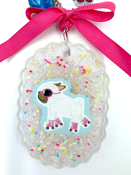Pug Bag Charm - Roller Derby Pug