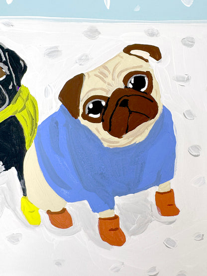 Snow Day - Original Pug Painting