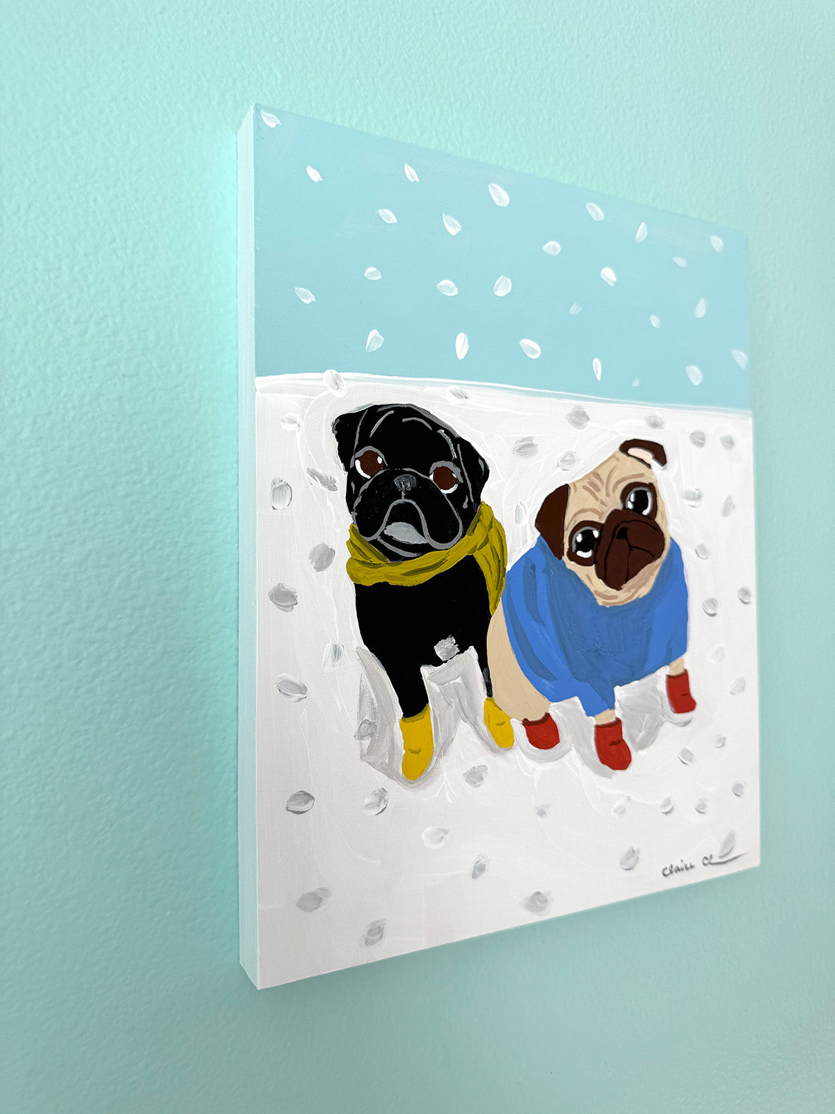 Snow Day - Original Pug Painting