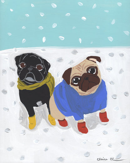 Snow Day - Original Pug Painting