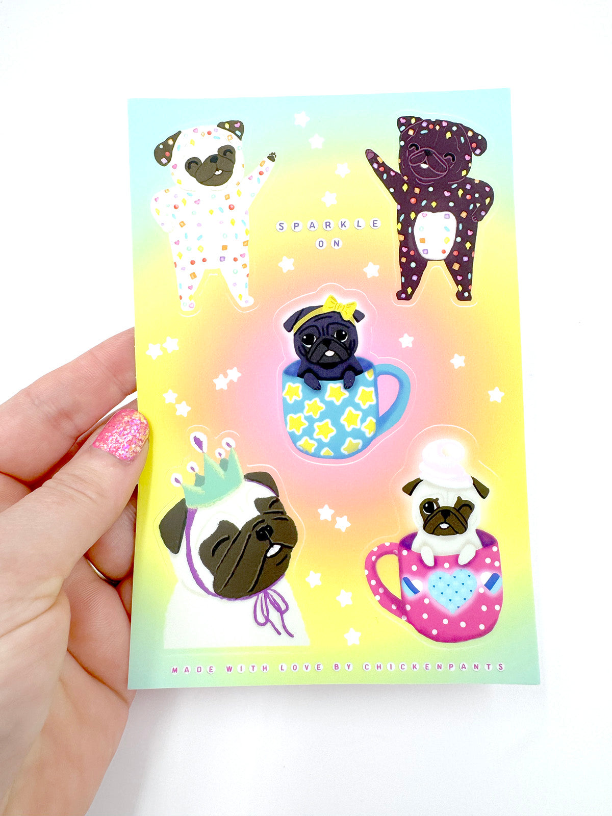 Sparkle On Pugs - Vinyl Sticker Sheet