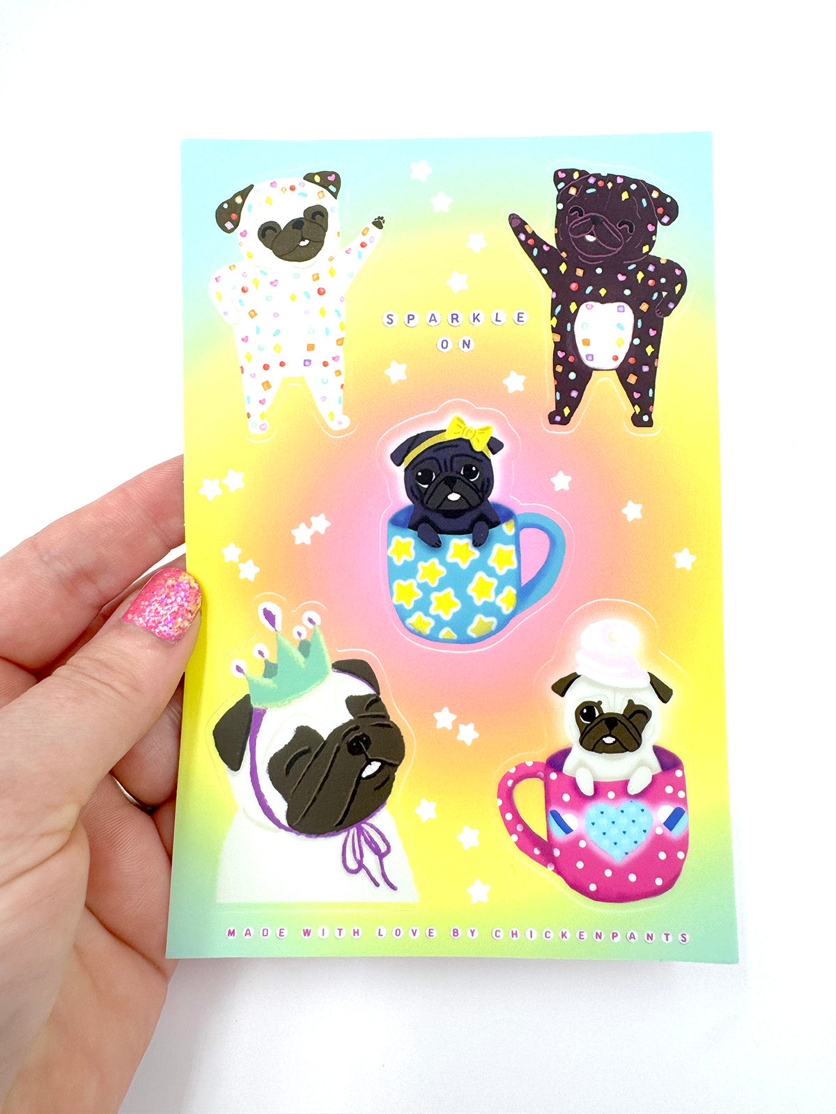 Sparkle On Pugs - Vinyl Sticker Sheet