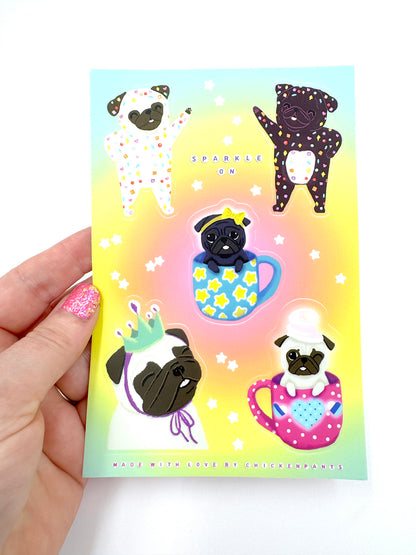Sparkle On Pugs - Vinyl Sticker Sheet