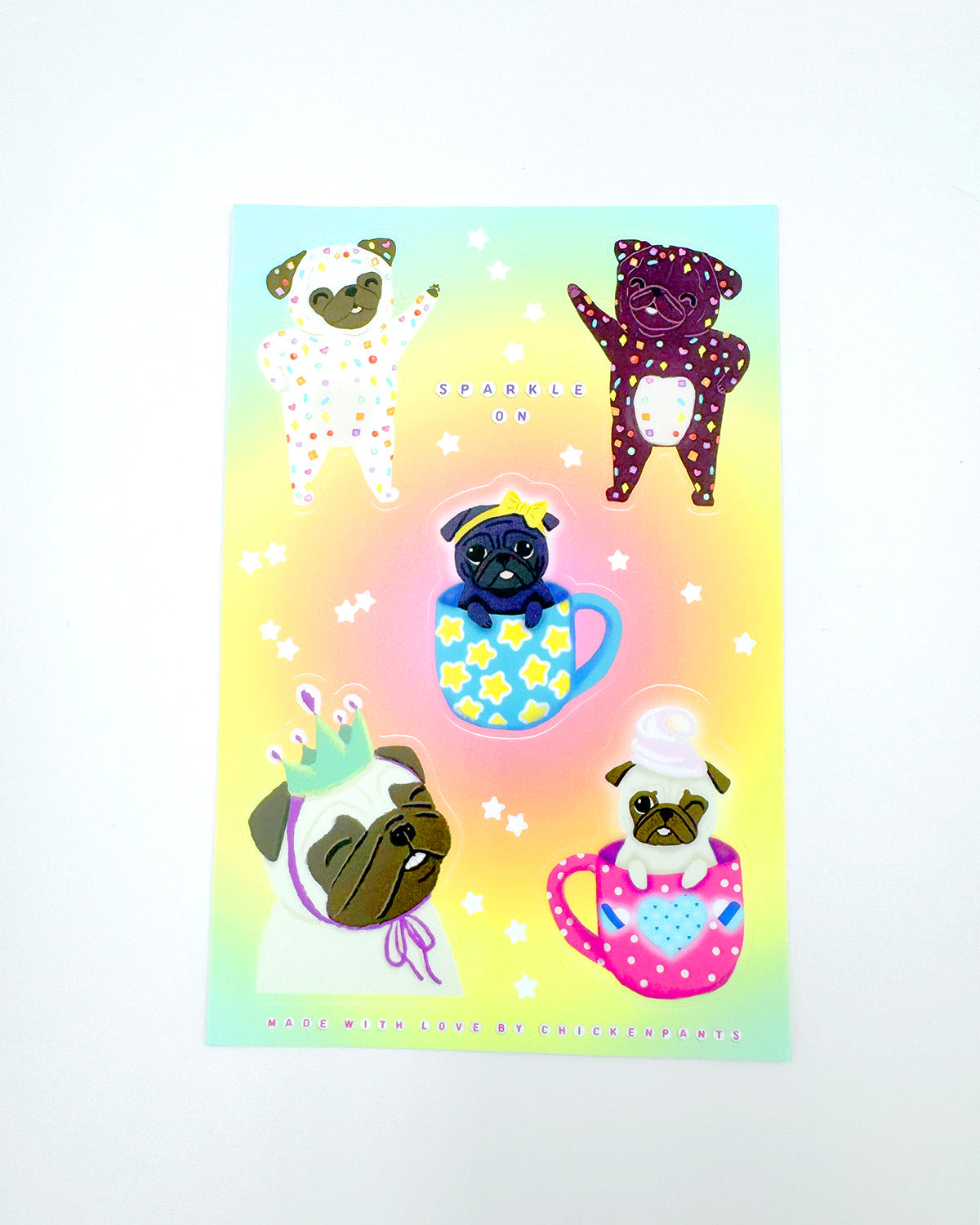 Sparkle On Pugs - Vinyl Sticker Sheet