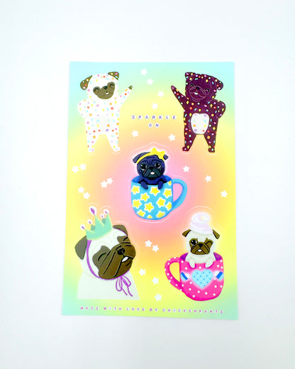 Sparkle On Pugs - Vinyl Sticker Sheet
