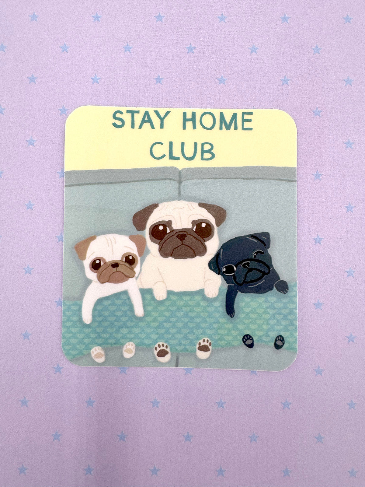 Stay Home Club - Weatherproof Pug Vinyl Sticker