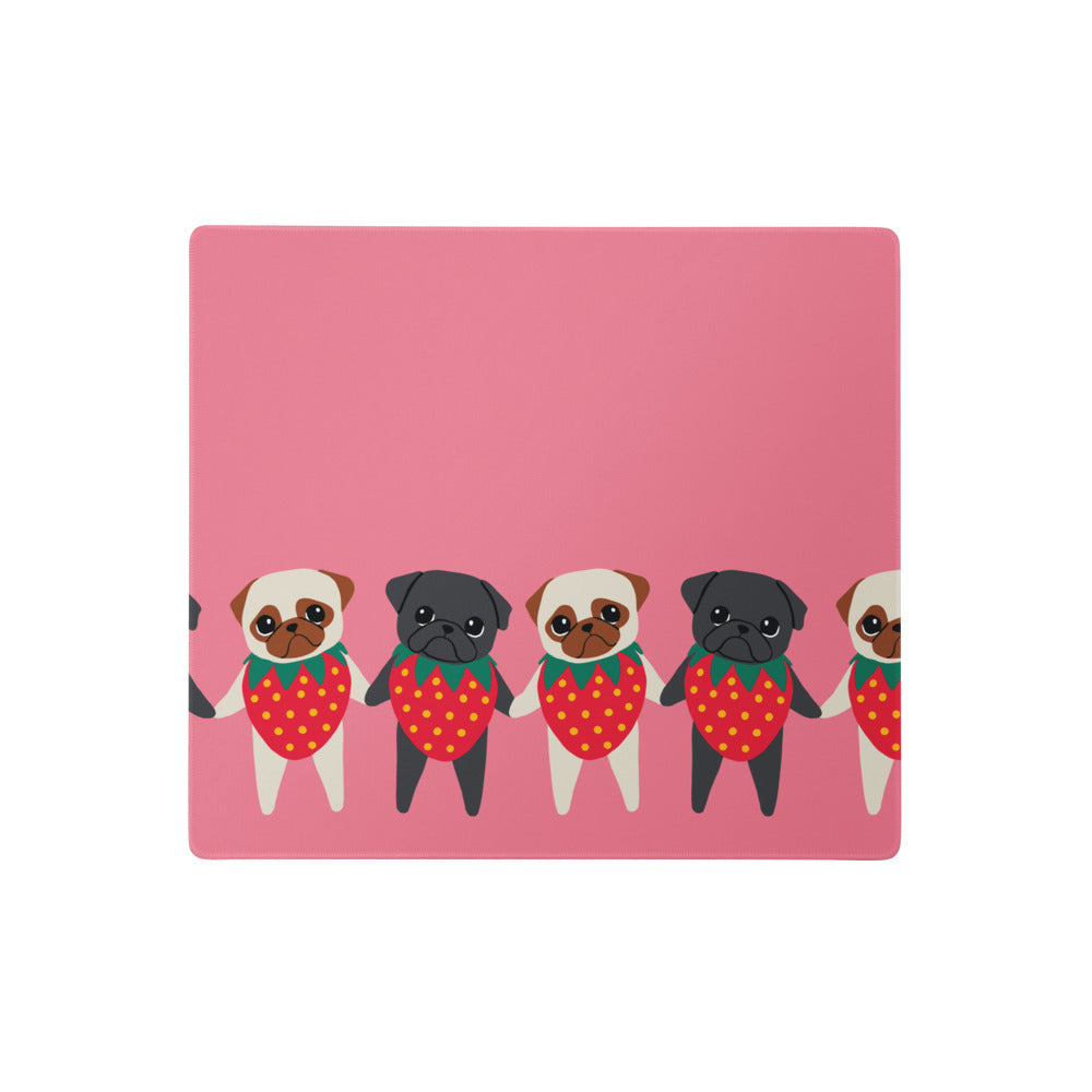 Strawberry Pugs Gaming Mouse Pad - Cute Desk Decor Featuring Strawpuggies