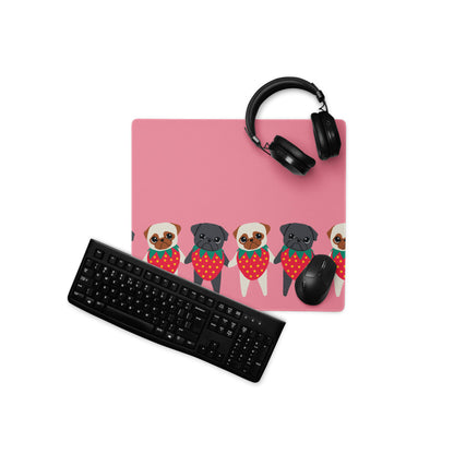 Strawberry Pugs Gaming Mouse Pad - Cute Desk Decor Featuring Strawpuggies