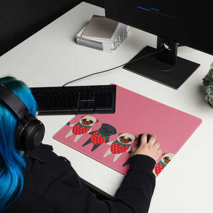 Strawberry Pugs Gaming Mouse Pad - Cute Desk Decor Featuring Strawpuggies
