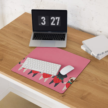 Strawberry Pugs Gaming Mouse Pad - Cute Desk Decor Featuring Strawpuggies