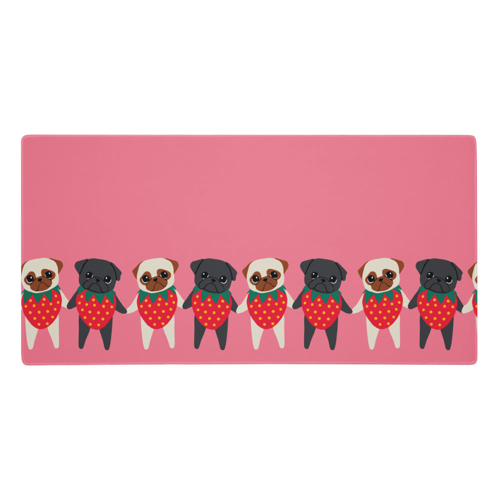 Strawberry Pugs Gaming Mouse Pad - Cute Desk Decor Featuring Strawpuggies