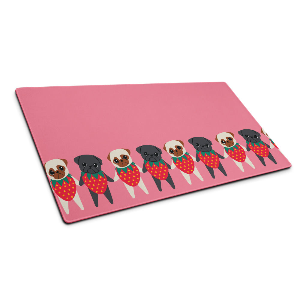 Strawberry Pugs Gaming Mouse Pad - Cute Desk Decor Featuring Strawpuggies