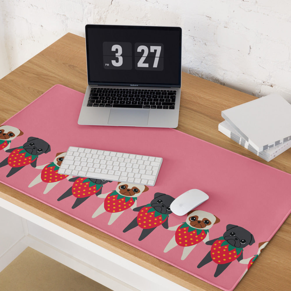 Strawberry Pugs Gaming Mouse Pad - Cute Desk Decor Featuring Strawpuggies