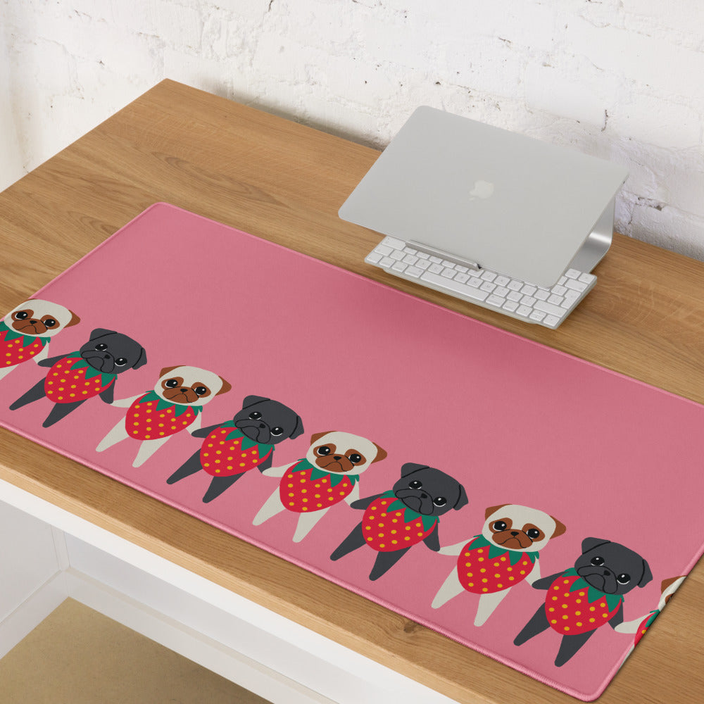 Strawberry Pugs Gaming Mouse Pad - Cute Desk Decor Featuring Strawpuggies