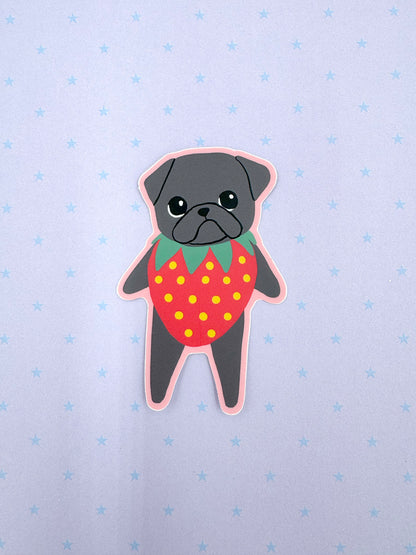 Strawberry Pug - Black Pug - Cute Pug Vinyl Sticker