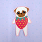 Strawberry Pug - Fawn Pug - Cute Pug Vinyl Sticker