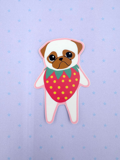 Strawberry Pug - Fawn Pug - Cute Pug Vinyl Sticker
