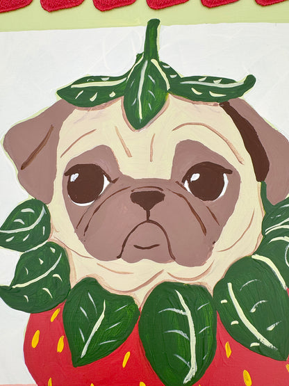 Strawberry Pug - Original Pug Painting - 100 Paintings Unleashed no. 21