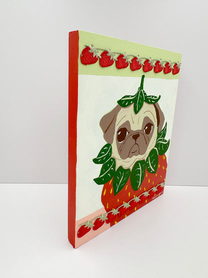 Strawberry Pug - Original Pug Painting - 100 Paintings Unleashed no. 21