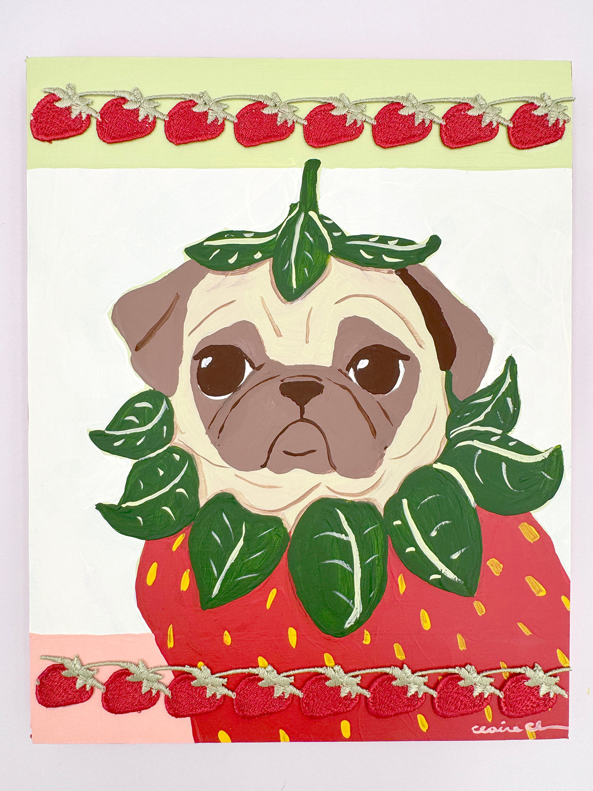Strawberry Pug - Original Pug Painting - 100 Paintings Unleashed no. 21