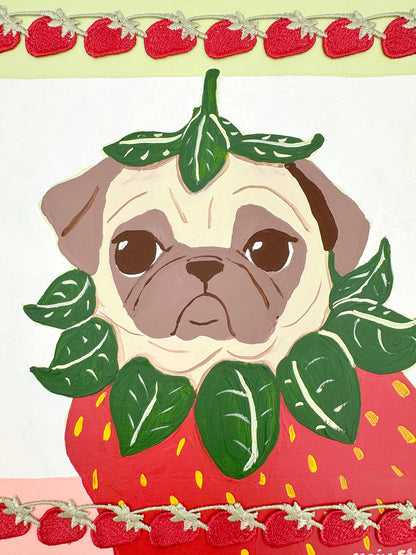 Strawberry Pug - Original Pug Painting - 100 Paintings Unleashed no. 21