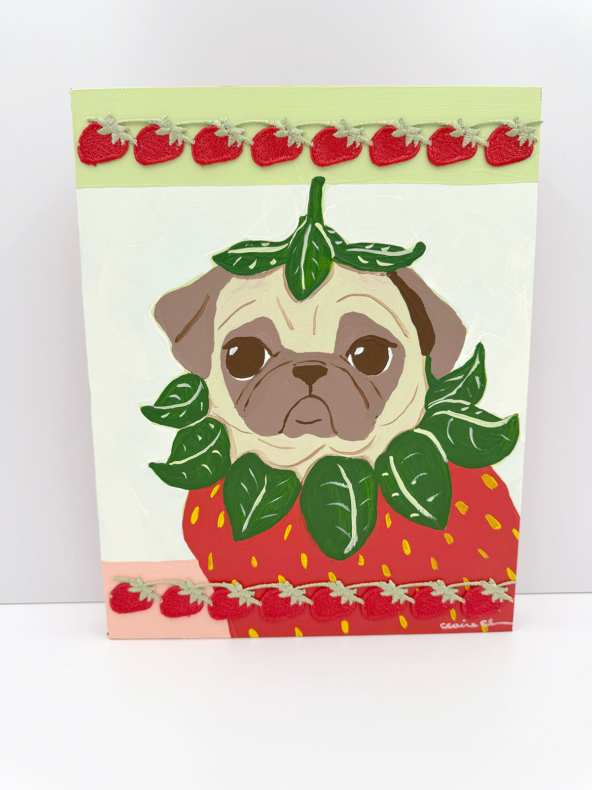 Strawberry Pug - Original Pug Painting - 100 Paintings Unleashed no. 21
