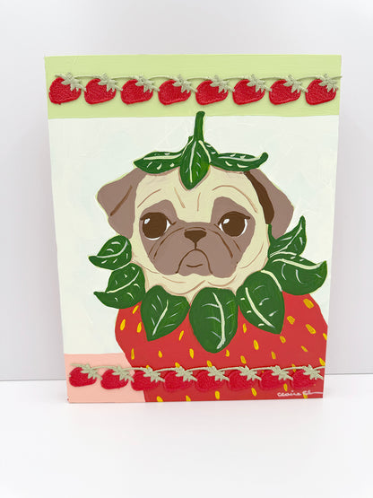 Strawberry Pug - Original Pug Painting - 100 Paintings Unleashed no. 21