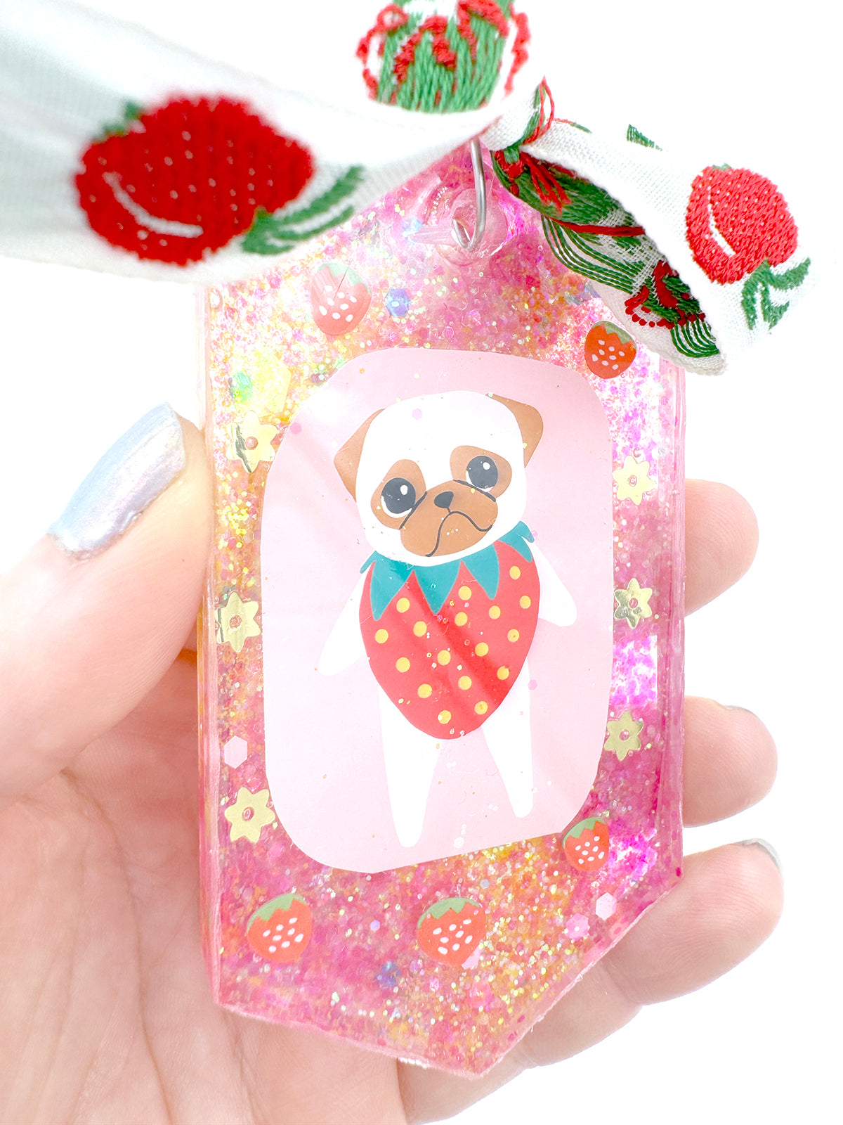 Pug Bag Charm - Strawberry Pug - Fawn