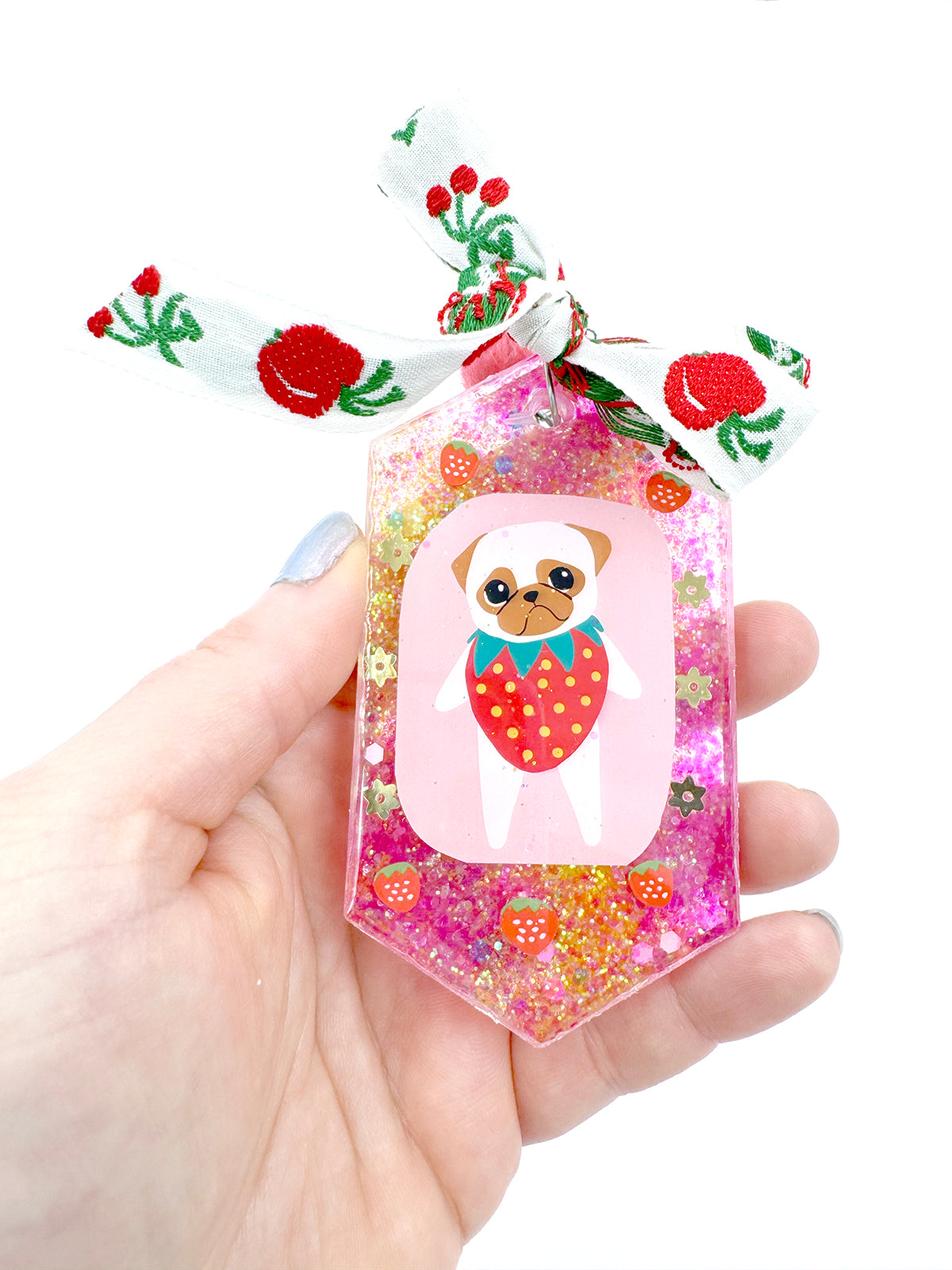 Pug Bag Charm - Strawberry Pug - Fawn