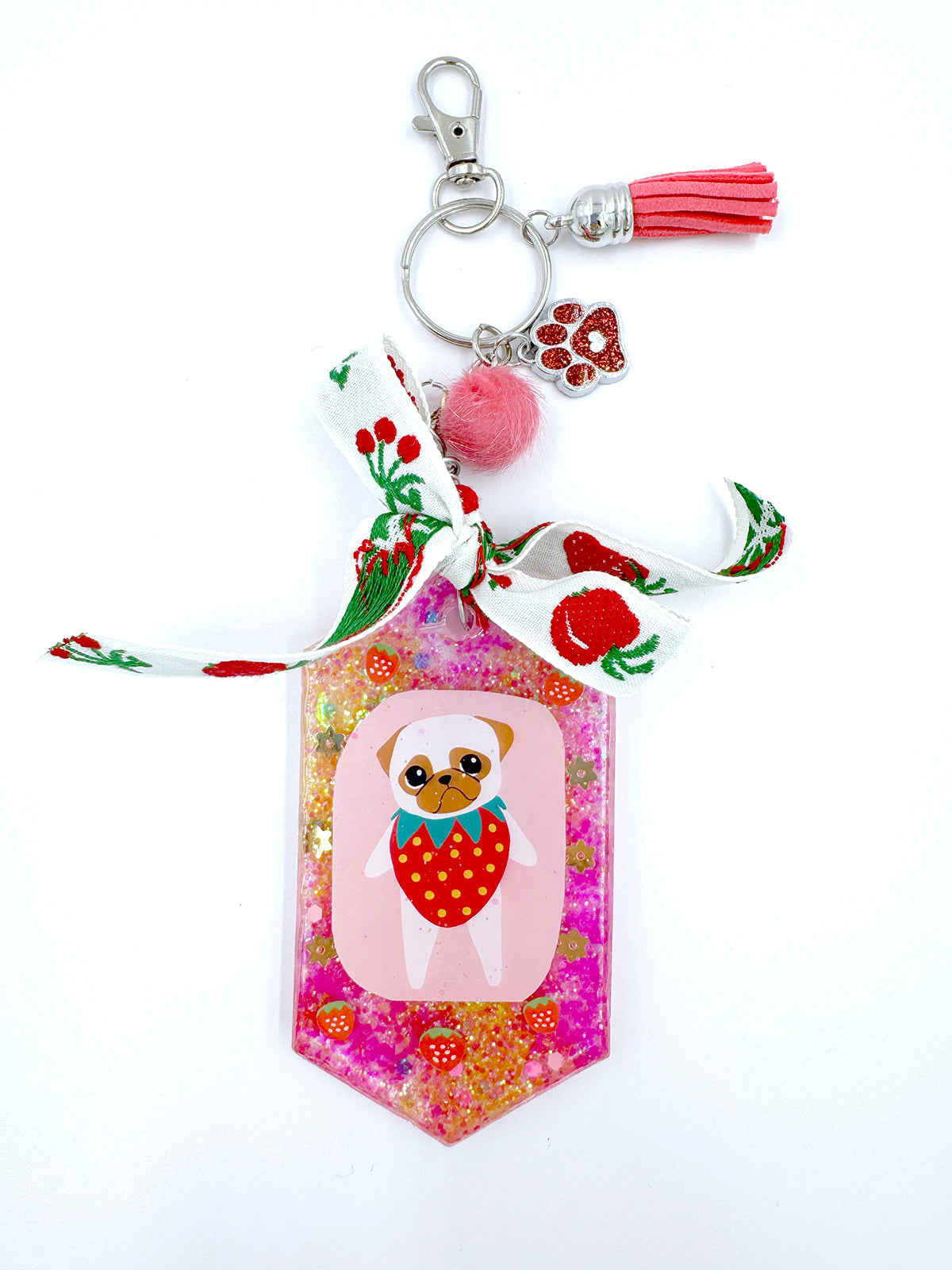 Pug Bag Charm - Strawberry Pug - Fawn