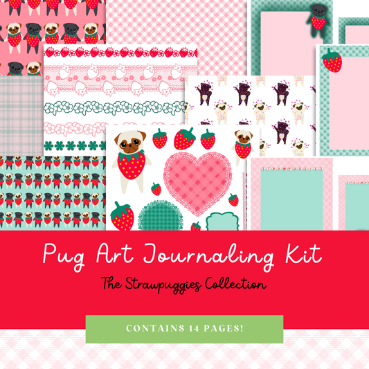 Strawpuggies Pug Art Junk Journaling Kit -  Printable Instant Download