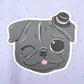Tiny Top Hat - Black Pug - Cute Pug Vinyl Sticker