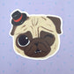Tiny Top Hat - Fawn Pug - Cute Pug Vinyl Sticker